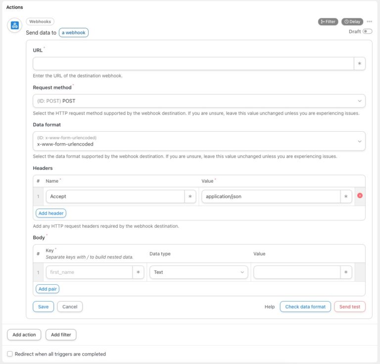 Set up webhook actions for WordPress site automations