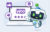 Automator mascot, U-Bot, pointing to a laptop screen with the Woo logo and a 4-star rating with different reaction emojis emerging from the screen.