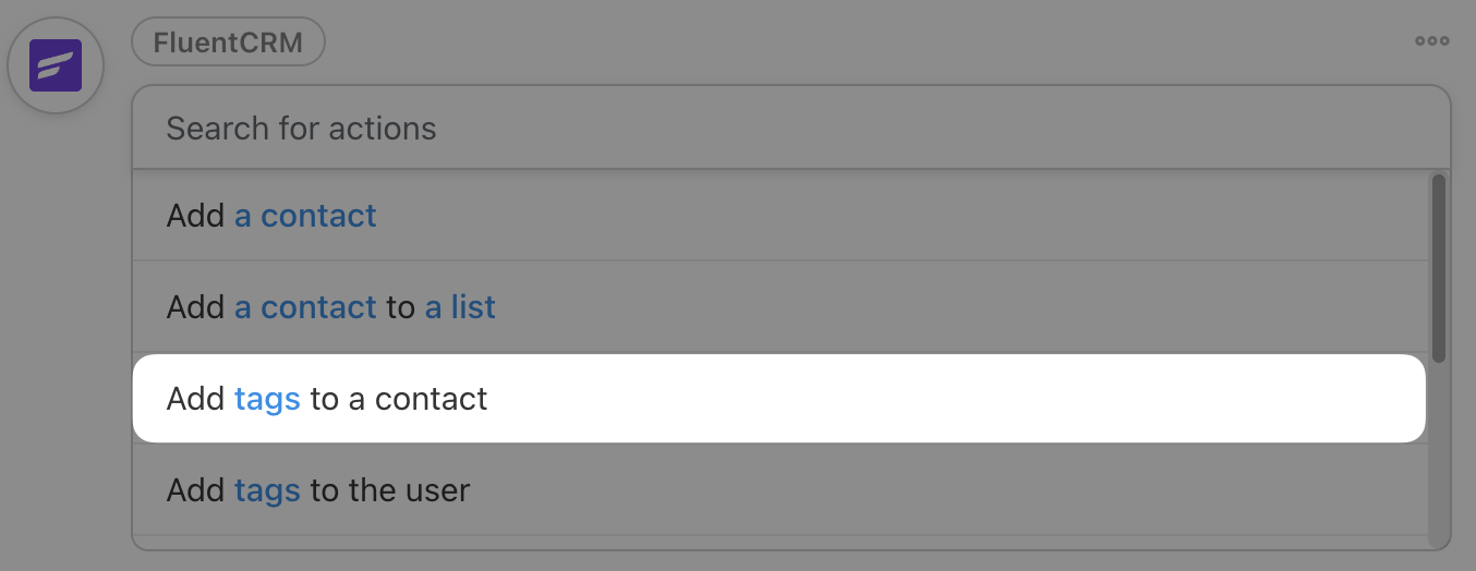 Automator FluentCRM Action Add tags to a contact