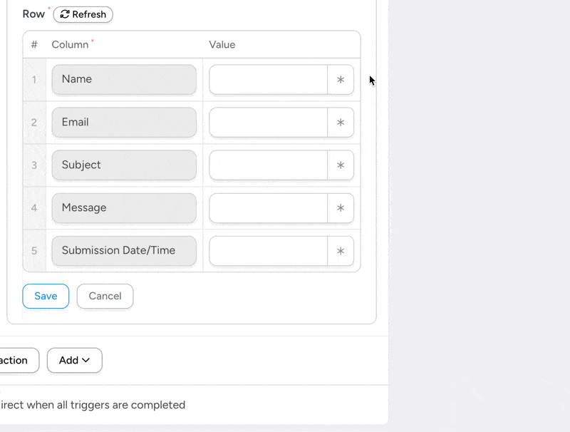contact-form-7-tokens Contact Form 7 token selection in Uncanny Automator. The user has selected the token “Your Name” for the “Name” field and the “Current Unix timestamp” token for the “Submission Date/Time” field.