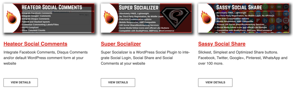 Similar to Smash Balloon, Heateor isn’t just a social sharing plugin—it’s a full social integration suite.
With different plugins like Heateor Social Comments, Super Socializer, and Sassy Social Share, you can blur the line between where your WordPress site begins and where your social media ends.