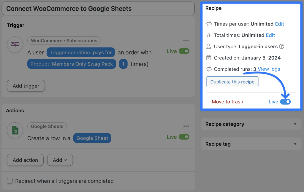 connect-woocommerce-to-google-sheets-recipe-live
