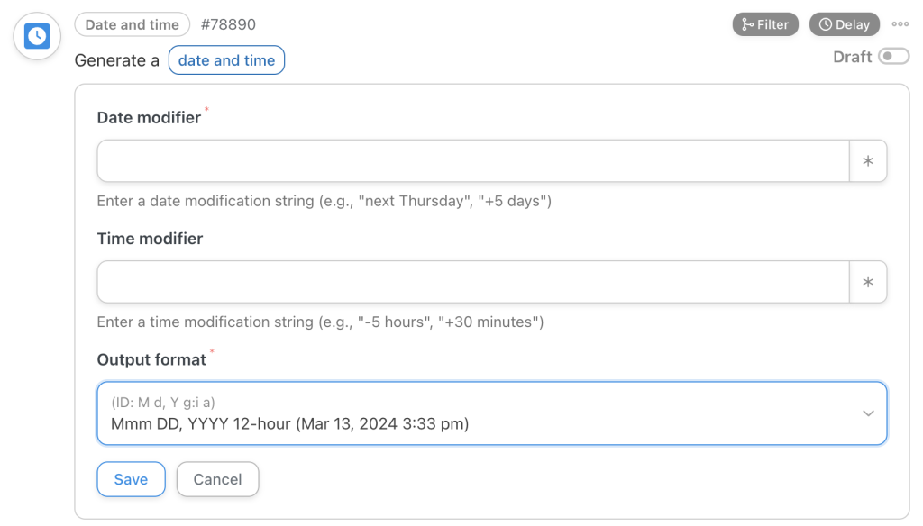 Generate a date and time
