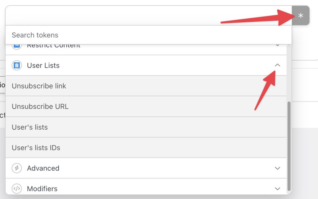 User Lists Token List