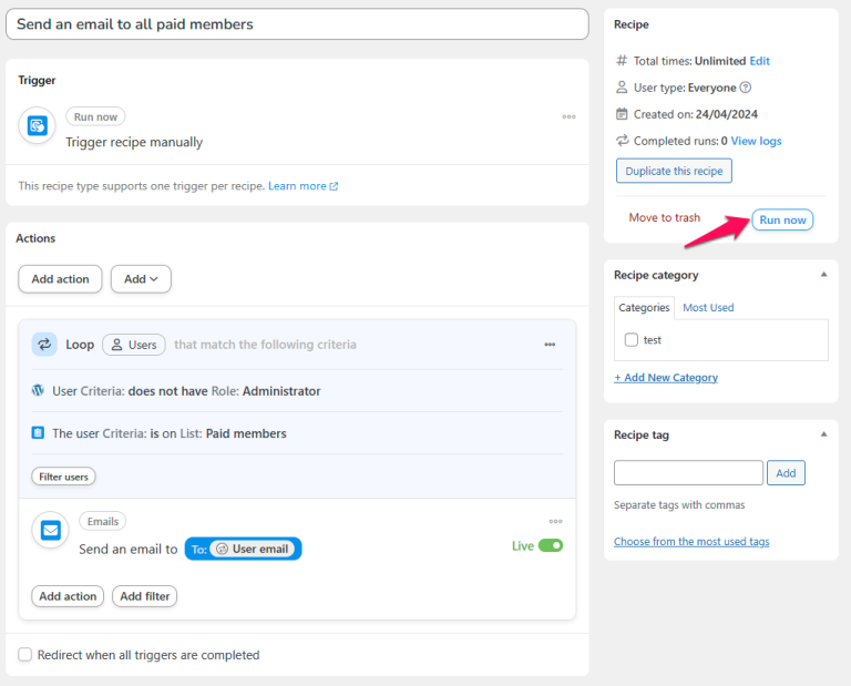 Sending bulk emails with user lists in WordPress