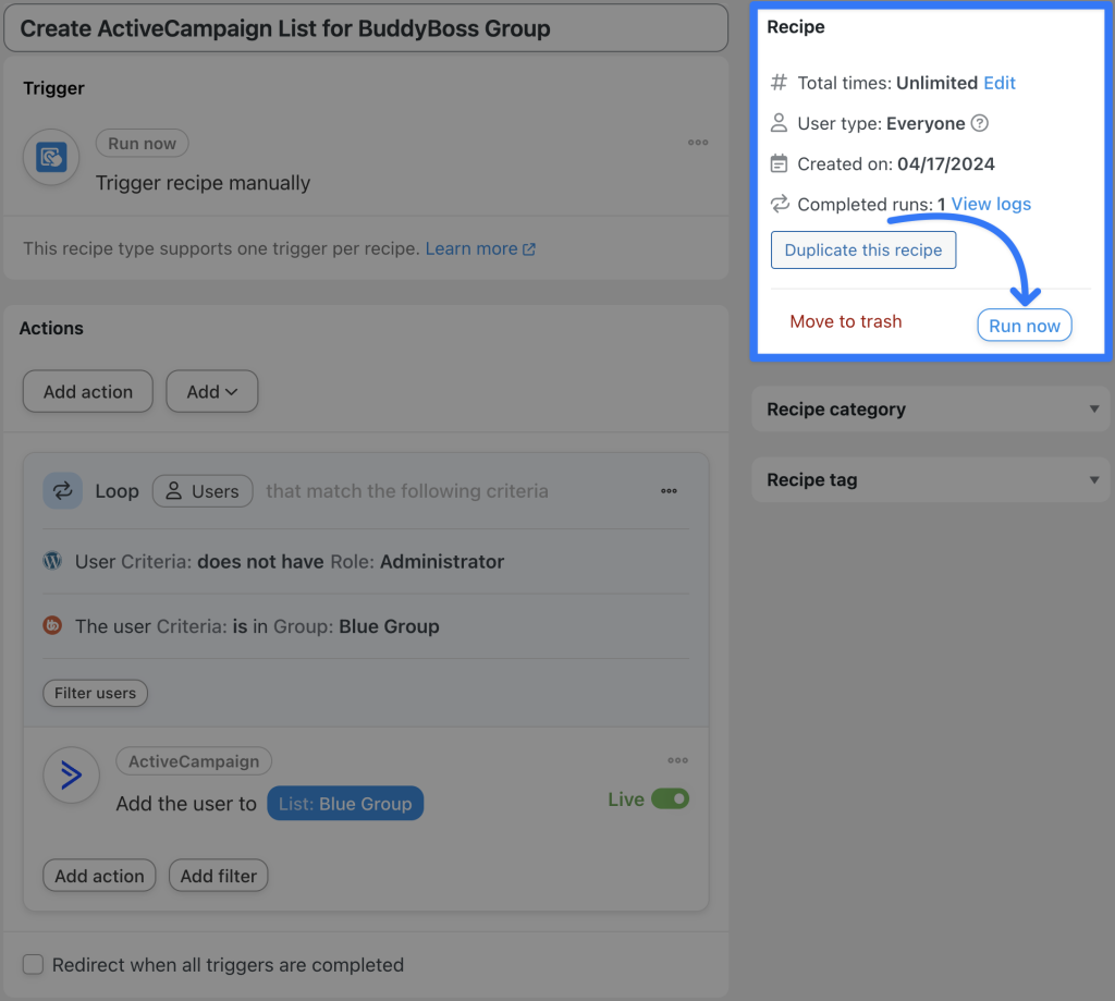 create-activecampaign-list-for-buddyboss-group-run-now