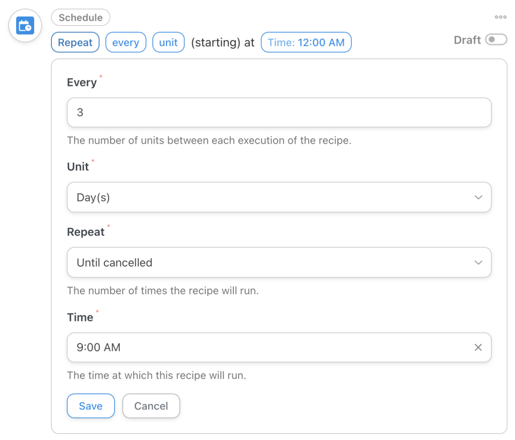 Schedule every 3 days