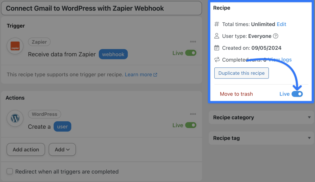 connect-gmail-to-wordpress-with-zapier-webhook-live