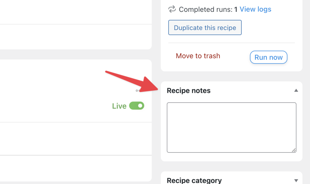 Recipe Notes Metabox