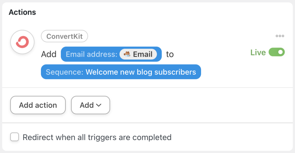 convertkit-action-add-a-subscriber-to-a-sequence-live