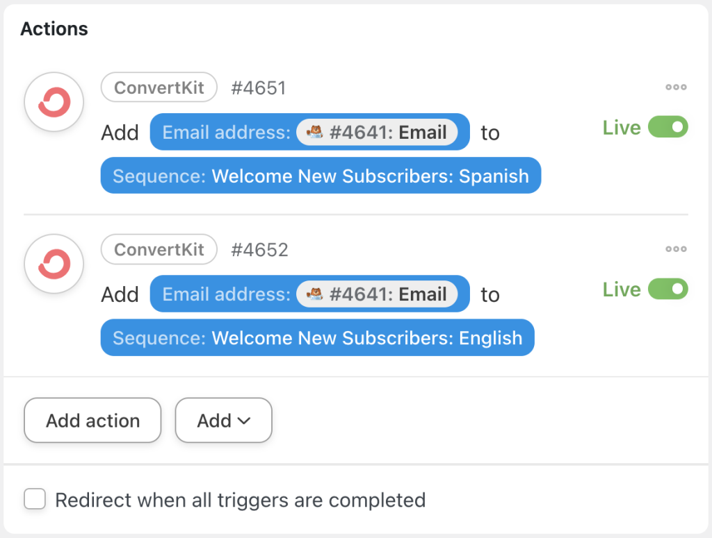 convertkit-actions-add-subscriber-to-sequence-live