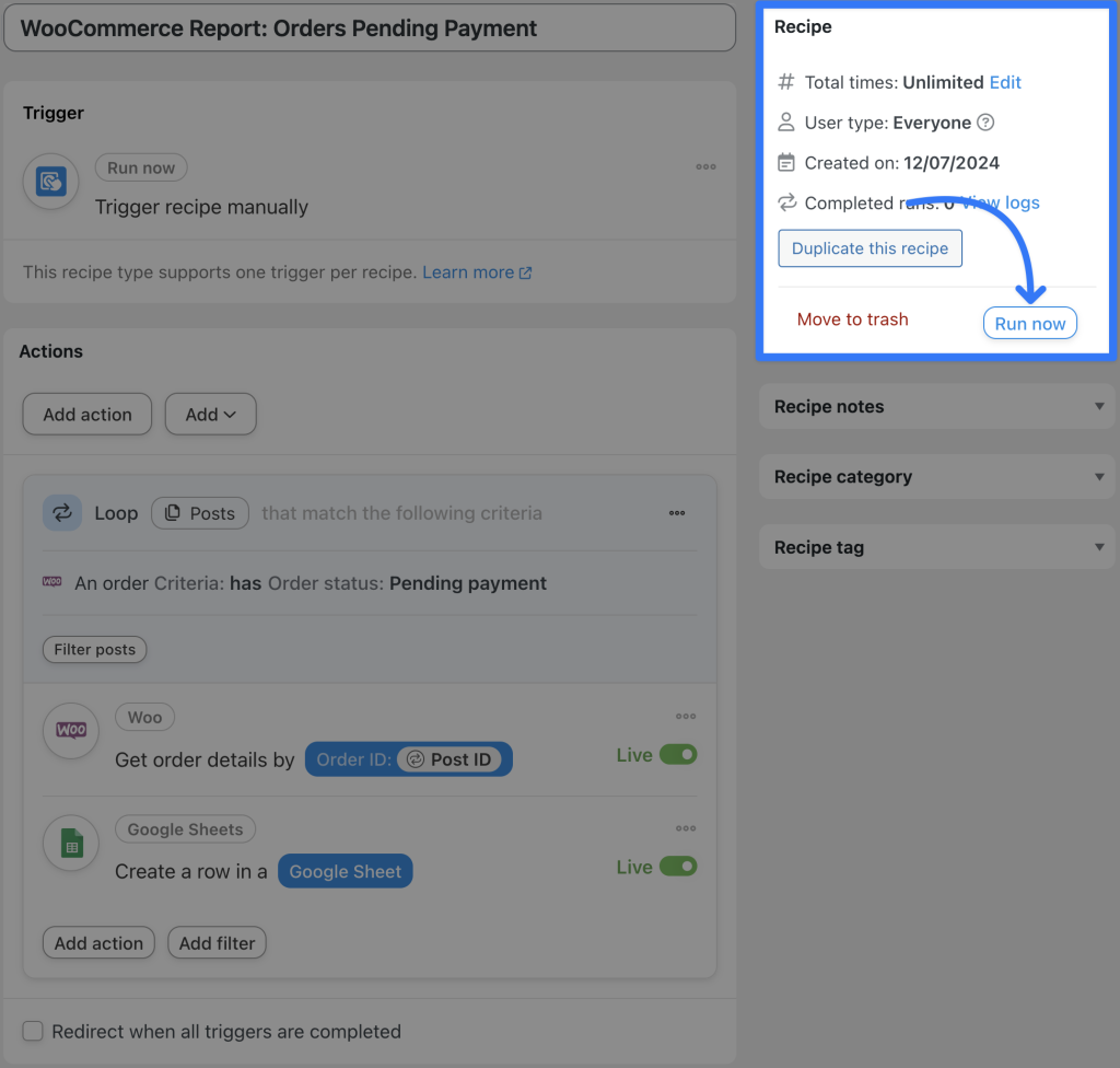 custom-woocommerce-report-orders-pending-payment-recipe-run-now