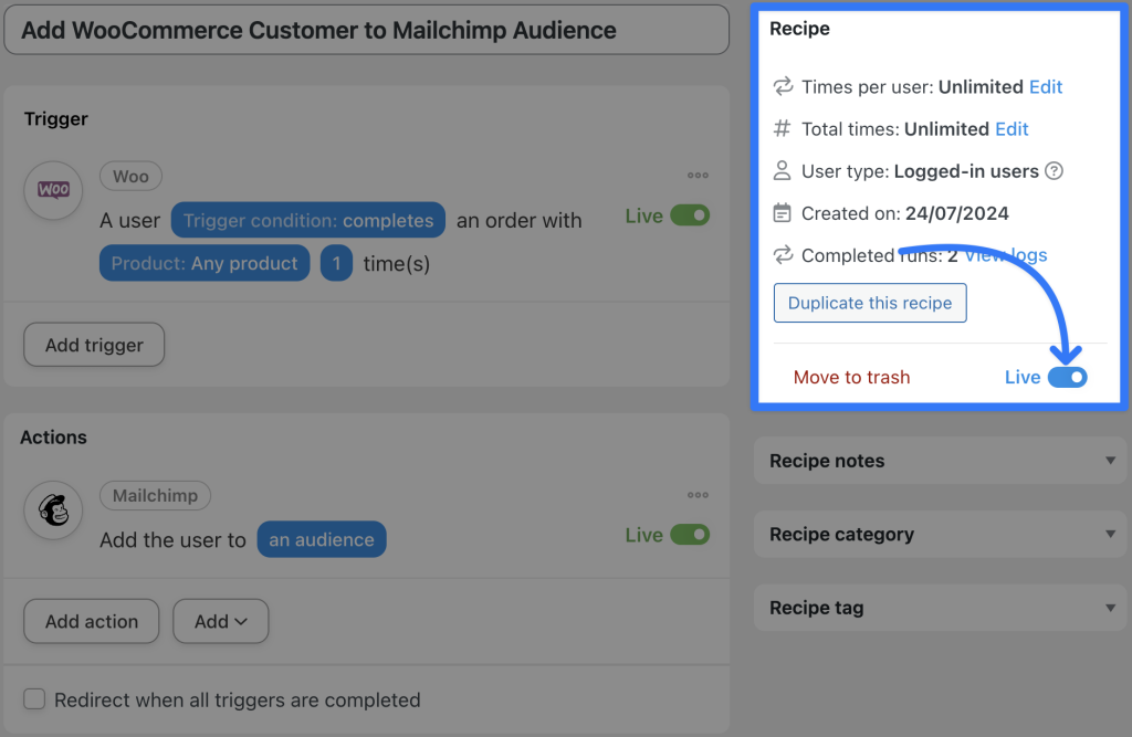 mailchimp-and-woocommerce-integration-recipe-1-live