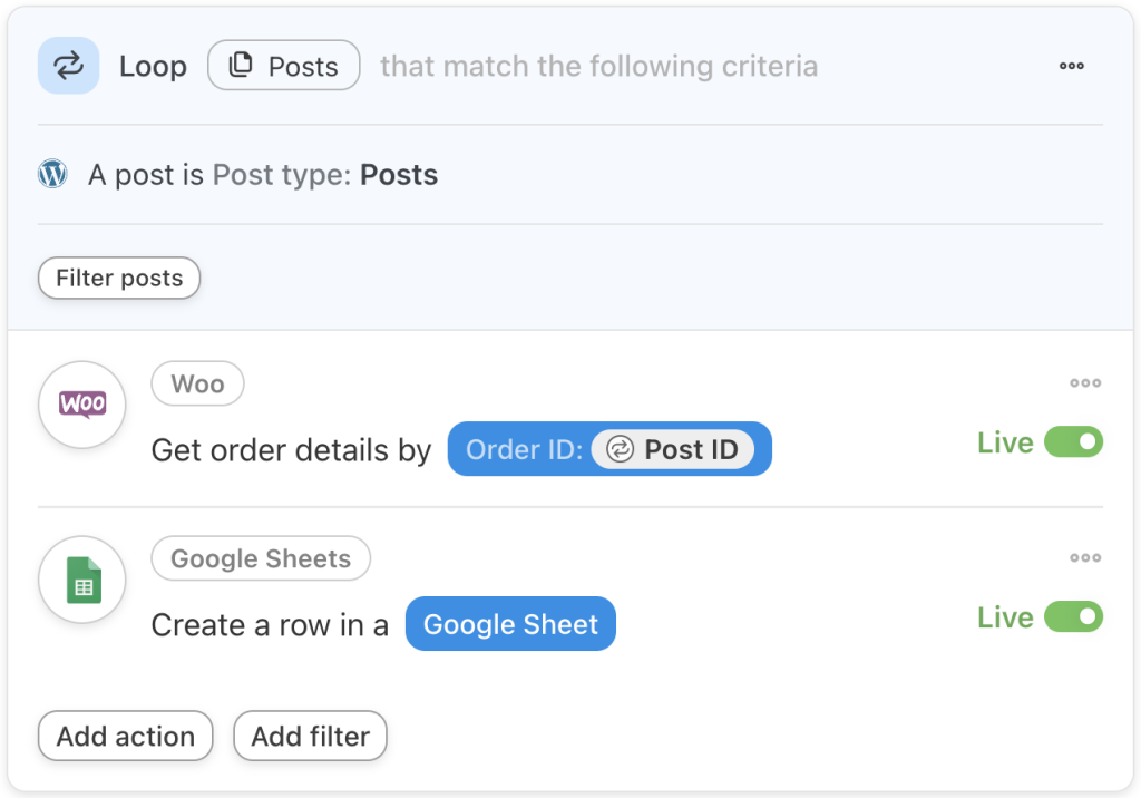 post-loop-woocommerce-and-google-sheets-actions