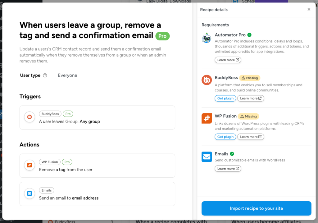 Recipe template details