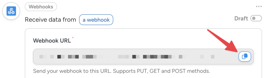 Uncanny Automator webhook trigger setup with a copy button for the webhook URL.
