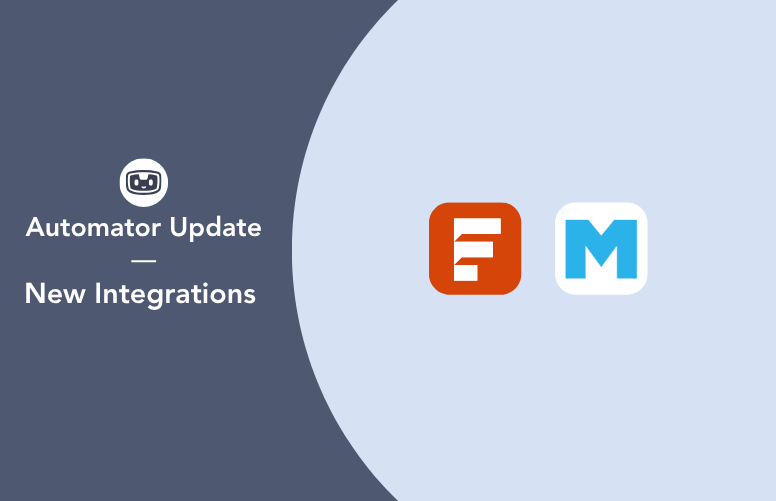 automator-6-7-release-featured-image Automator update graphic showing new integrations with SureForms and Mailster app icons.