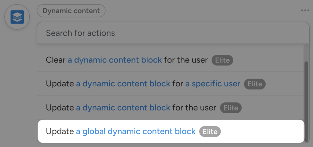 dynamic-content-action-update-global-block Automator Dynamic Content Addon action selection, highlighting “Update a global dynamic content block”.