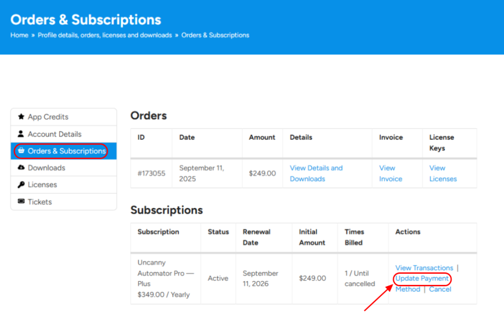 Uncanny Automator Account Update Payment
