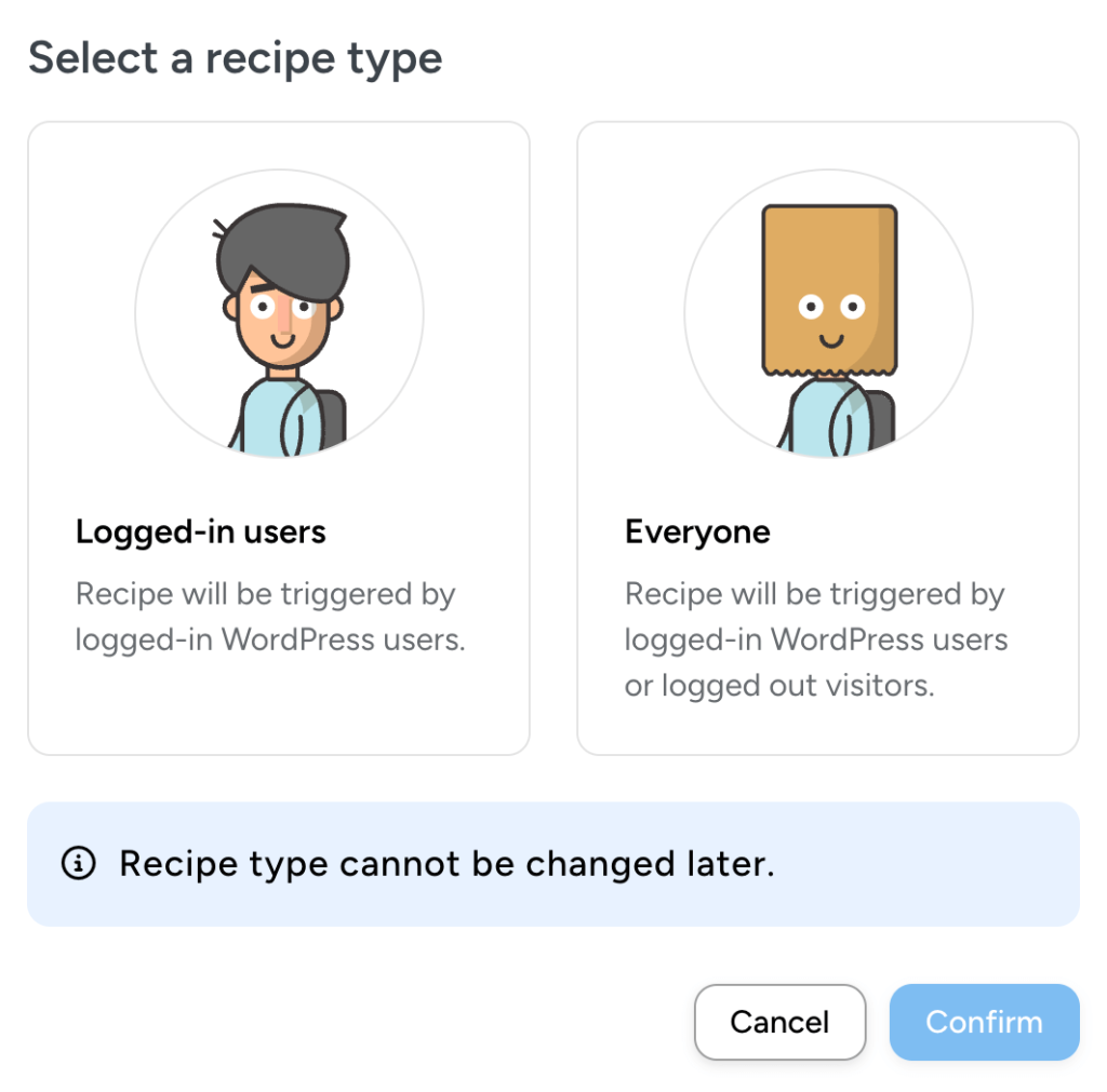 Uncanny Automator recipe type selector.