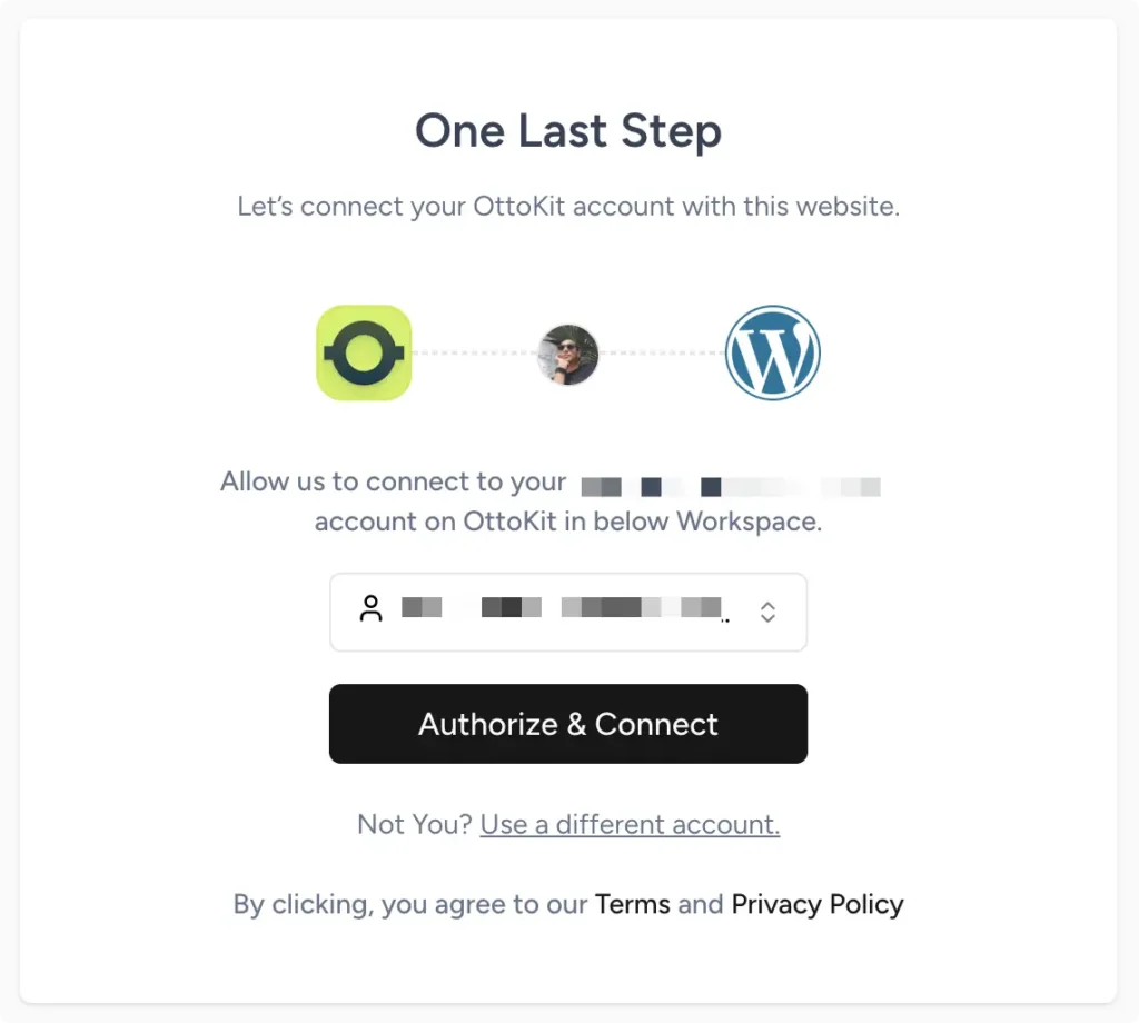 OttoKit setup screen for authorizing a WordPress site connection.