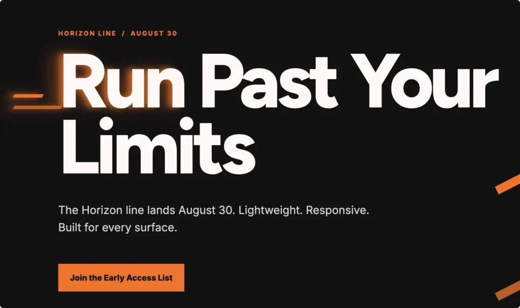 The updated Horizon hero headline after Uncanny Agent applied wider letter spacing and a motion effect to the word Run.