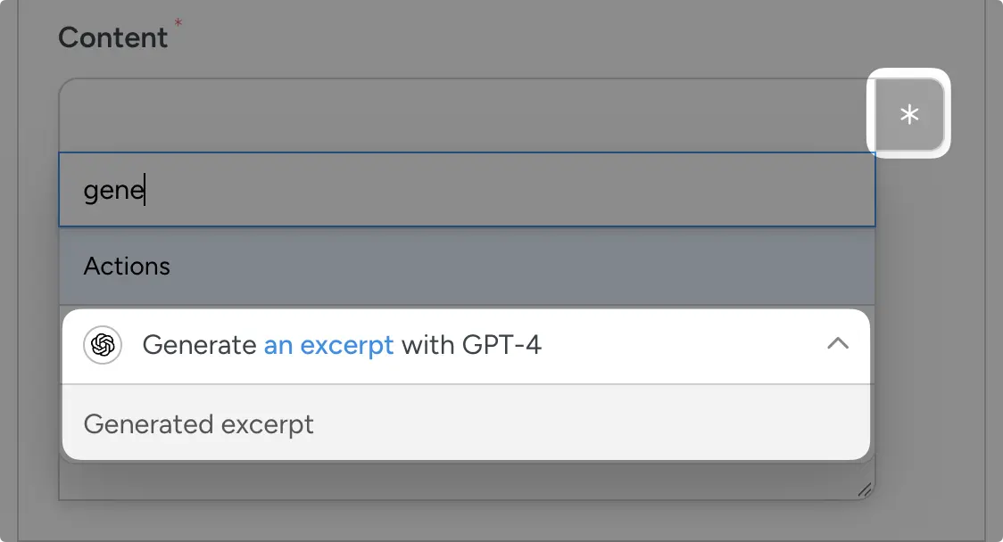 Searching for the Generated excerpt token from the OpenAI action, to insert into a Content field in Uncanny Automator.
